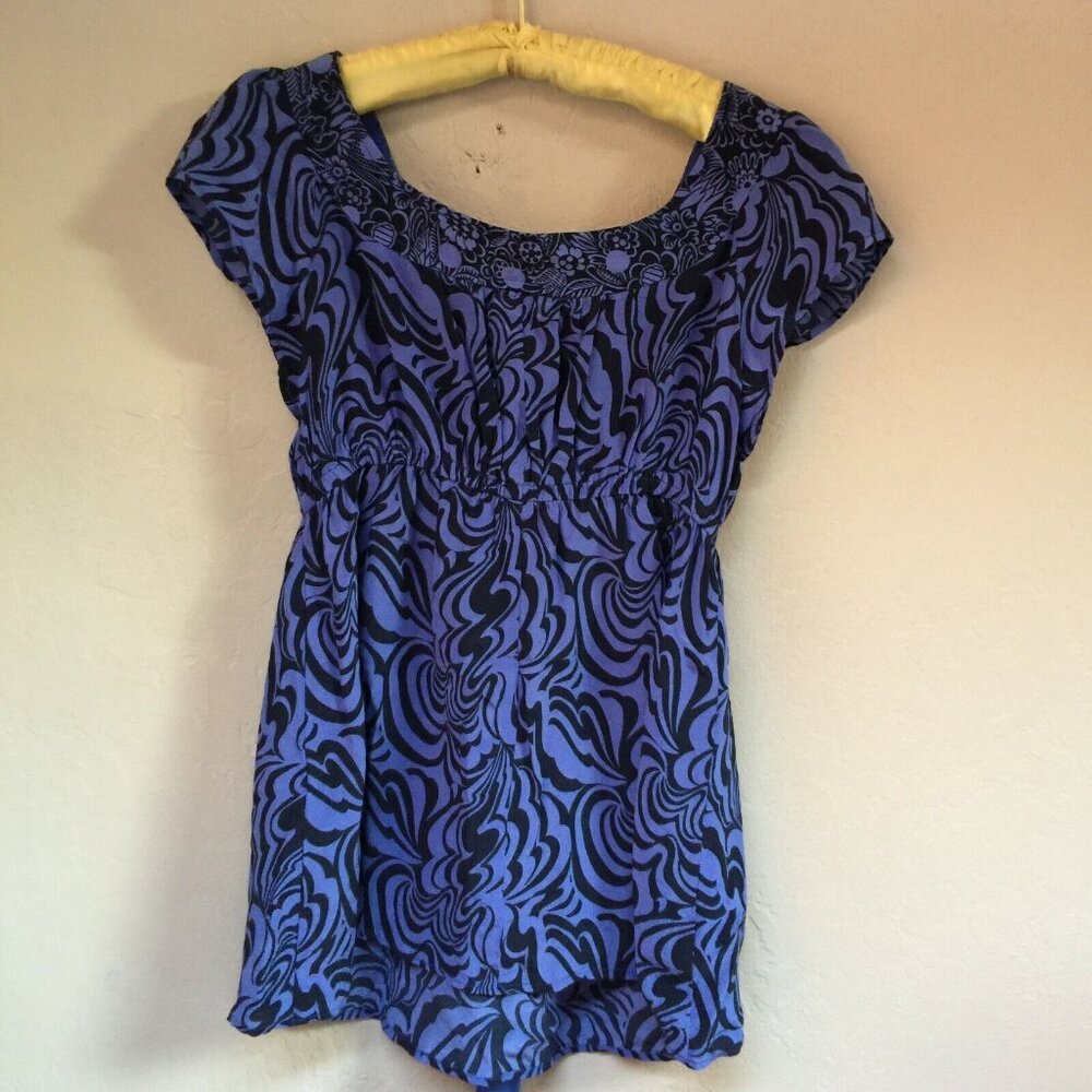 Nanette Lepore Top Womens Size 4 Purple Silk Tie Front Grommets A-Line Blouse - Picture 2 of 8